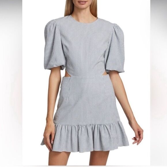 NWT Veronica Beard Iker Stripe Cotton-Blend Mini Dress Blue/White Size 6 - Picture 8 of 16